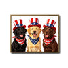 Patriotic Three Labrador Retrievers Canvas Wall Art, 4th of July USA Hat Bandana Dog Canvas Print, Red White Blue Independence Day Farmhouse Decor