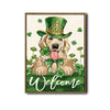 St Patricks Day Golden Retriever Welcome Canvas Wall Art
