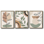 Set of 3 Boho Abstract Leaf Geometric Rainbow Sage Green Framed Wall Art Prints