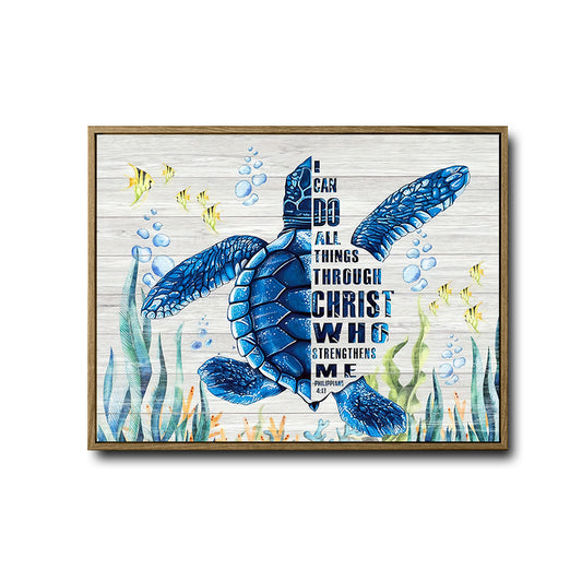 Coastal Sea Turtle Philippians 4:13 Scripture Wall Art