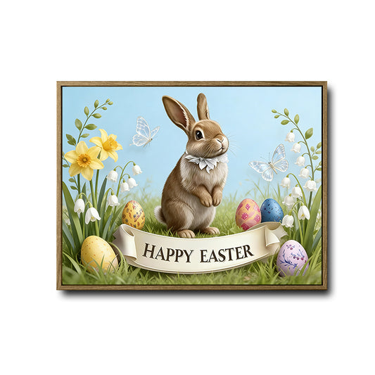 Easter Bunny Spring Floral Canvas Wall Art