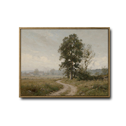 Vintage Muted Rural Country Path Landscape Canvas Wall Art | Antique Countryside Oil Painting Print for Farmhouse Home Decor
