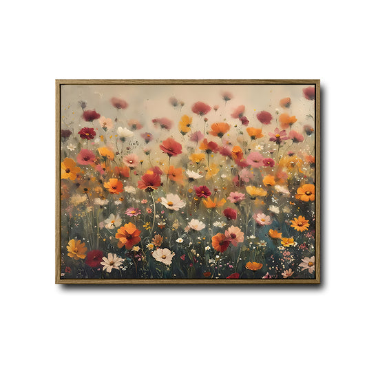 Vintage Wildflower Meadow Canvas Wall Art | Colorful Retro Floral Oil Painting Print for Farmhouse Home Decor
