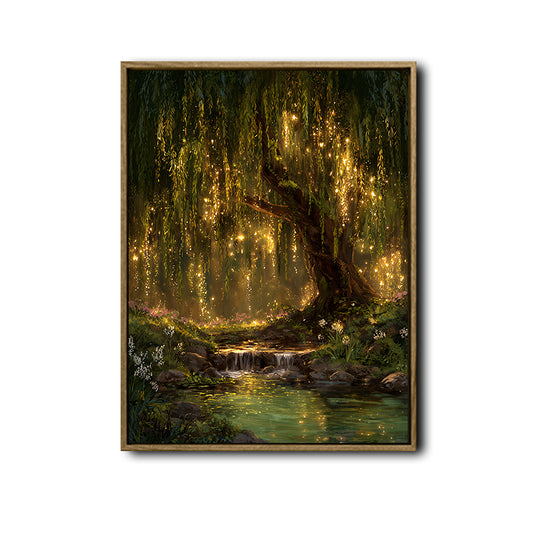 Mystical Enchanted Forest Willow Tree Canvas Wall Art Fairy Nature Home Decor