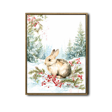 Winter Bunny Rabbit Framed Wall Art Watercolor Christmas Forest Print
