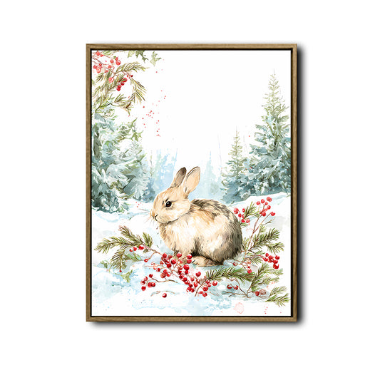 Winter Bunny Rabbit Framed Wall Art Watercolor Christmas Forest Print