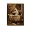 Vintage Ghost Reading Bathtub Black Cat Halloween Framed Wall Art Print