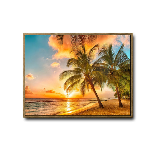 Coastal Sunset Palm Tree Beach Wall Art Home Decor