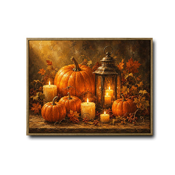 Rustic Fall Pumpkin Lantern Candle Canvas Wall Art