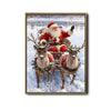 Santa Sleigh & Reindeer Framed Wall Art Vintage Oil Painting Christmas Print