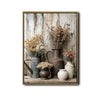 Antique Dried Flower Vase Wall Art, Rustic Pottery Still Life Canvas Print, Framed Wall Decor for Living Room Bedroom