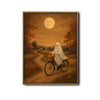 Vintage Ghost Riding Bike Pumpkin Full Moon Halloween Framed Wall Art Print
