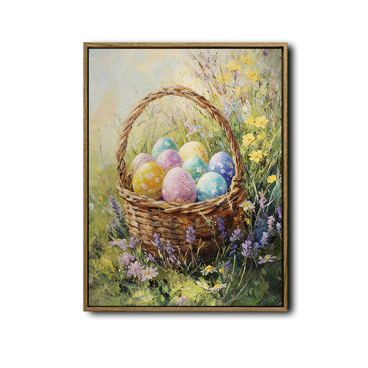 Easter Wicker Basket Colorful Eggs Wildflower Canvas Wall Art