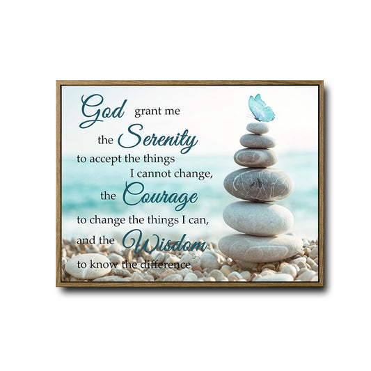 Serenity Prayer Framed Wall Art Beach Stacked Stones Butterfly Inspirational Print
