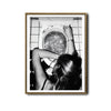 Trendy Black & White Glitter Toilet Girl Wall Art, Edgy Retro Photo Style Bathroom Canvas Poster, Quirky Wall Decor