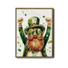 Framed St. Patrick’s Day Leprechaun Wall Art, Green Lucky Clover Canvas Print, Irish Holiday Home Decoration