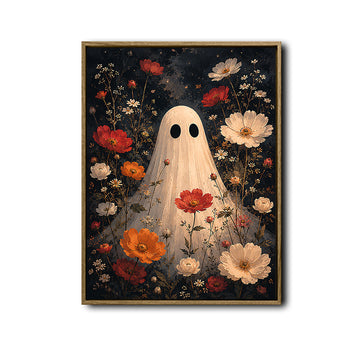 Vintage Ghost Wildflower Starry Night Halloween Framed Wall Art Print