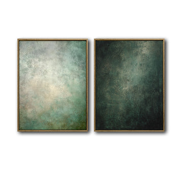 2 Piece Neutral Emerald Green Blended Abstract Canvas Prints Distressed Texture Japandi Minimalist Contemporary Wall Art