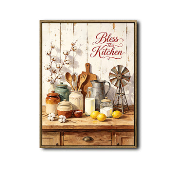 Rustic Bless This Kitchen Country Wall Decor Canvas Print
