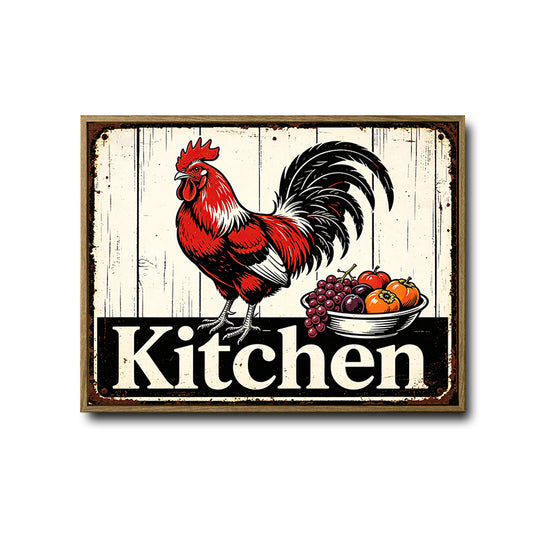 Vintage Red Rooster Kitchen Canvas Wall Art