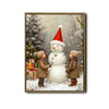 Kids & Snowman Framed Wall Art Vintage Oil Painting Christmas Print