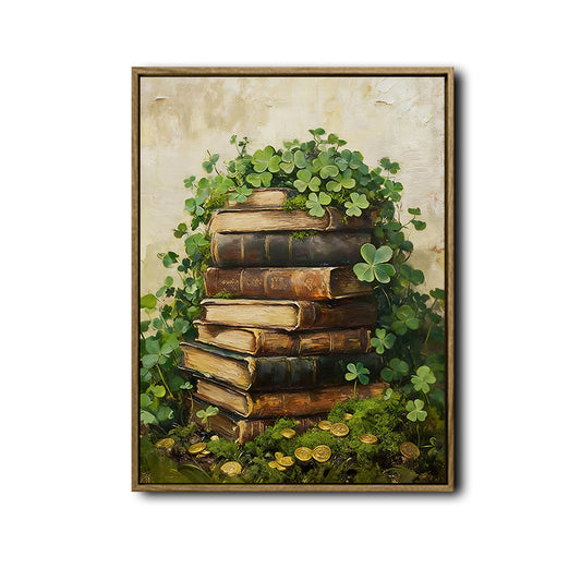 Vintage Books Shamrock St Patrick Canvas Print