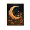 Antique Botanical Crescent Moon Canvas Wall Art Boho Celestial Home Decor