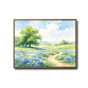 Spring Blue Wildflower Meadow Canvas Wall Art Watercolor Country Home Decor