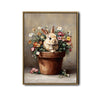 Vintage Bunny in Terracotta Pot Mixed Wildflowers Canvas Wall Art