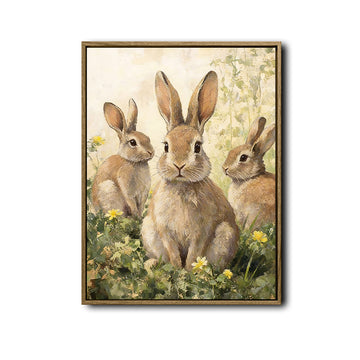 Three Bunnies Meadow Canvas Wall Art