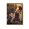 Christian Pet Lover Canvas Wall Art, Jesus Finger Touching Yorkshire Terrier Vintage Wood Background Poster