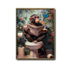 Funny Monkey Reading Newspaper On Toilet Tropical Botanical Bathroom Canvas Wall Art