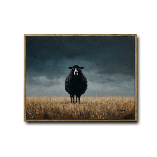 Moody Countryside Black Sheep Canvas Poster, Antique Oil‑Painting Style Farm Animal Wall Art for Cottage Farm‑Style Home Decoration