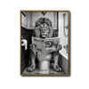 Funny Lion On Toilet Reading Newspaper Canvas Wall Art Cool Bathroom Decor