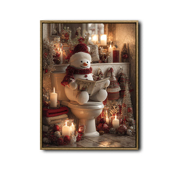 Snowman Reading Newspaper On Toilet Cozy Christmas Framed Wall Art