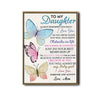 To My Daughter Canvas Print from Mom, Watercolor Butterfly Inspirational Letter Wall Art Gift