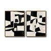 Set of 2 Black and White Geometric Abstract Canvas Wall Art Textured Block Shapes Minimalist Framed Wall Decor Living Room Bedroom