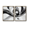 2 Piece Modern Grey Black Fluid Wave Abstract Canvas Prints Translucent Silk Ribbon Contemporary Neutral Wall Art