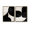 Set of 2 Black and Off White Curved Shape Abstract Canvas Wall Art Textured Mid Century Modern Framed Wall Decor Living Room Bedroom