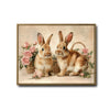 Two Bunnies Pink Rose Floral Canvas Wall Art