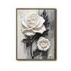 3D Textured White Rose Canvas Wall Art, Black and White Floral Impasto Painting Print, Minimalist Neutral Vertical Wall Decor for Living Room Bedroom