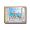 Tropical Flamingo Beach Faux Window View Wall Art