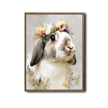 Lop Ear Rabbit Floral Crown Portrait Canvas Wall Art
