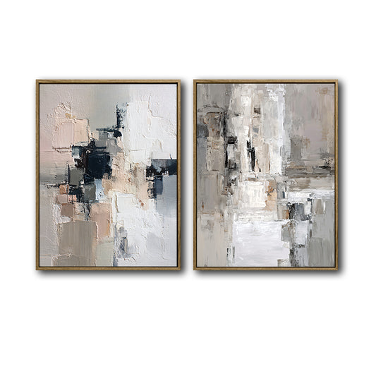 2 Piece Modern Muted Tone Urban Block Abstract Canvas Prints Thick Texture Contemporary Neutral Cityscape Wall Art
