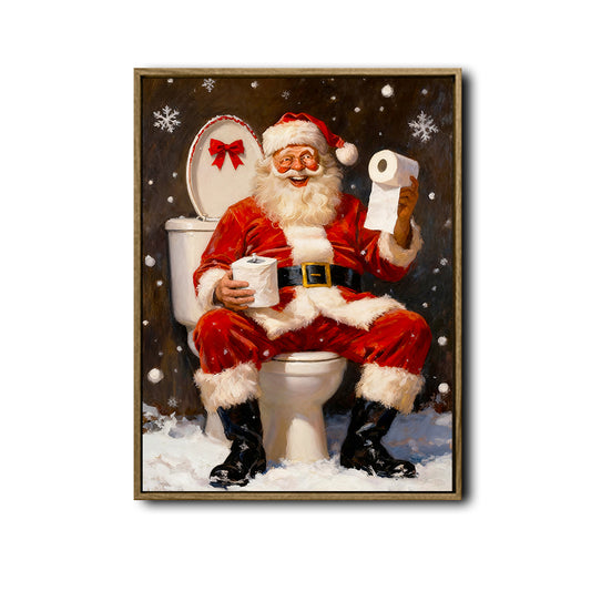 Quirky Santa Bathroom Canvas Print, Vintage Funny Santa with Toilet Paper Holiday Wall Art for Restroom Decor