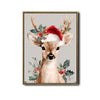 Cute Christmas Deer Santa Hat Framed Wall Art Watercolor Farmhouse Holiday Print