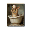 Easter Bunny Bathtub Holding Pink Egg Bathroom Canvas Wall Art