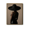Moody Fashion Portrait Canvas Poster, Chic Woman From Behind With Oversized Black Hat Artwork for Vanity Room Gallery Wall Decor