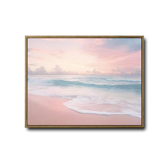 Pastel Pink Beach Canvas, Minimalist Coastal Seaside Wall Decor