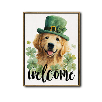 Golden Retriever St Patrick's Welcome Canvas Print